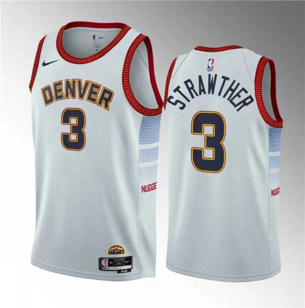 Mens Denver Nuggets #3 Julian Strawther White 2023 Draft Icon Edition Stitched Basketball Jersey Dzhi
